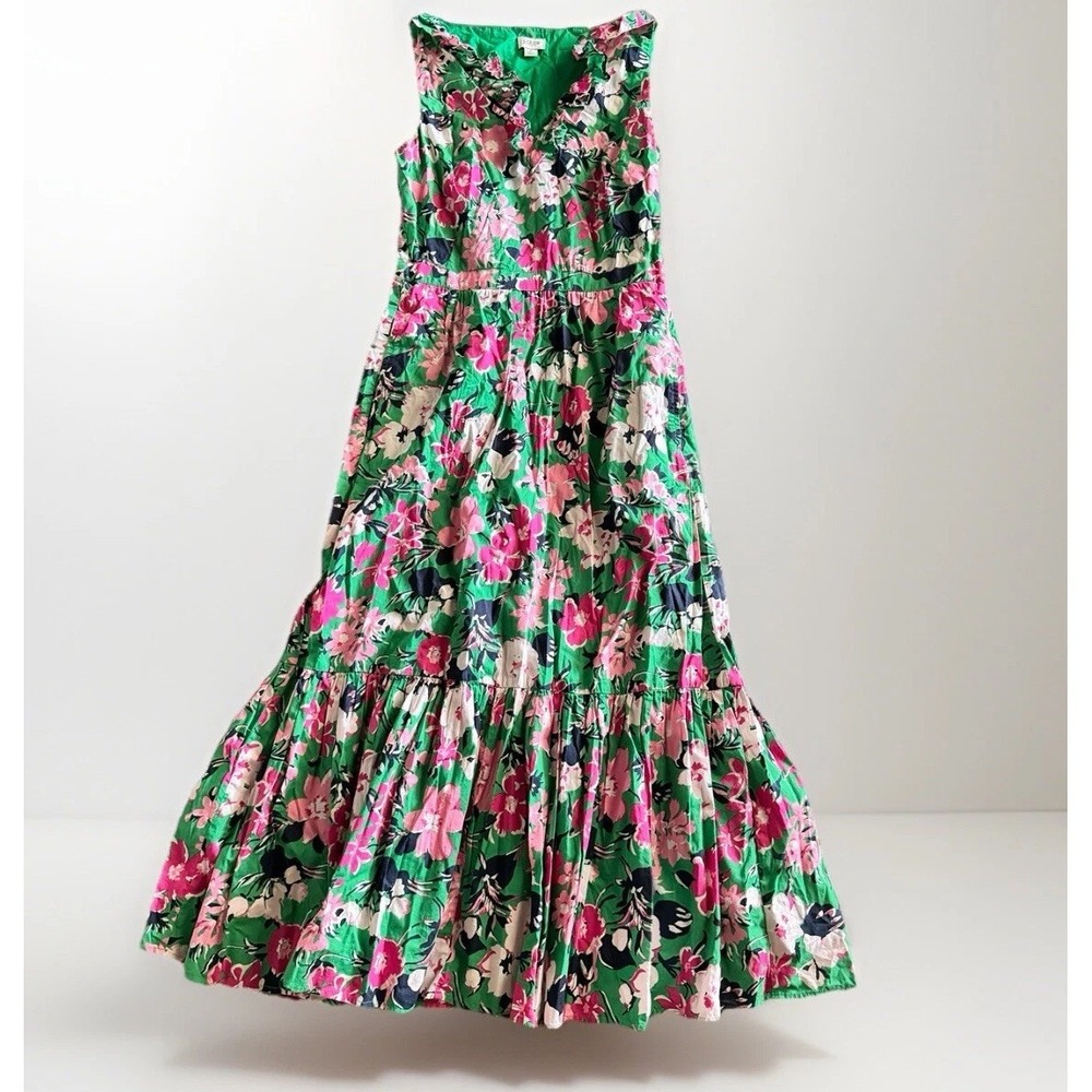 J Crew Women's Dress  Ruffle Sleeve Floral Print Cottagecore Maxi Dress Tiered 2